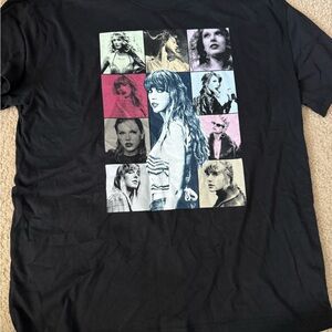 Black Graphic T-Shirt with Multicolor Portraits